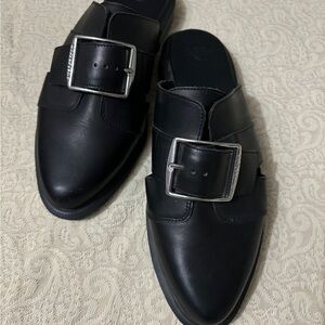 Dr. Martens Black Leather Buckle Mule Loafers